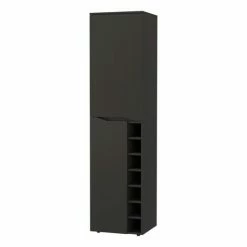 FM Furniture Maya Tall Bar Cabinet, Seven Wine Cubbies, Extendable Shelf, Double Door Cabinet Storage & Organization Black Wengue