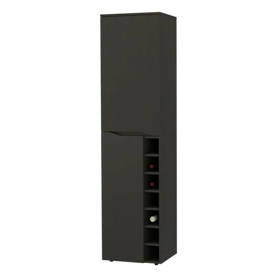 FM Furniture Maya Tall Bar Cabinet, Seven Wine Cubbies, Extendable Shelf, Double Door Cabinet Storage & Organization Black Wengue 2 FM Furniture Maya Tall Bar Cabinet, Seven Wine Cubbies, Extendable Shelf, Double Door Cabinet Storage & Organization Black Wengue - Image 2