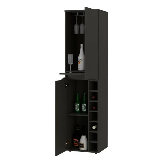 FM Furniture Maya Tall Bar Cabinet, Seven Wine Cubbies, Extendable Shelf, Double Door Cabinet Storage & Organization Black Wengue 4 FM Furniture Maya Tall Bar Cabinet, Seven Wine Cubbies, Extendable Shelf, Double Door Cabinet Storage & Organization Black Wengue - Image 4
