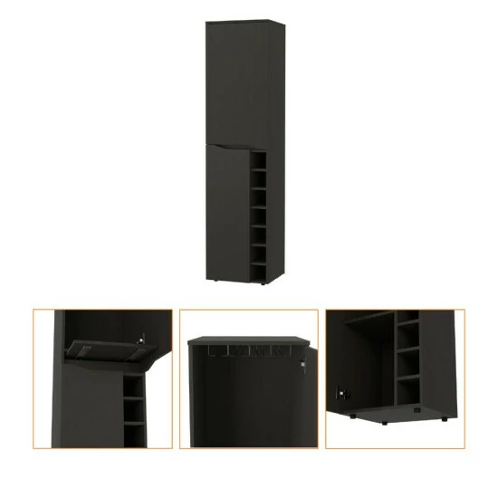 FM Furniture Maya Tall Bar Cabinet, Seven Wine Cubbies, Extendable Shelf, Double Door Cabinet Storage & Organization Black Wengue 5 FM Furniture Maya Tall Bar Cabinet, Seven Wine Cubbies, Extendable Shelf, Double Door Cabinet Storage & Organization Black Wengue - Image 5