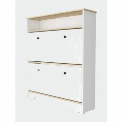 FM Furniture Brandford Shoe Rack, Superior Top, Two Shelves Storage & Organization Dark Brown