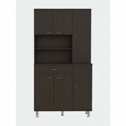FM Furniture Venice Single Door Pantry Cabinet, Three Shelves, Six Adjustable Metal Legs Storage & Organization Black
