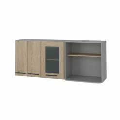 FM Furniture Everly Wall Cabinet, Glass Cabinet, Double Door, Rack Storage & Organization Light Pine