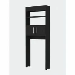 FM Furniture Valencia Over The Toilet Cabinet, Two Shelves, Double Door Storage & Organization Black Wengue