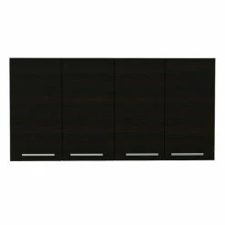 FM Furniture Sitka Wall Cabinet, Two Spacious Divisions, Four Doors Storage & Organization Black Wengue
