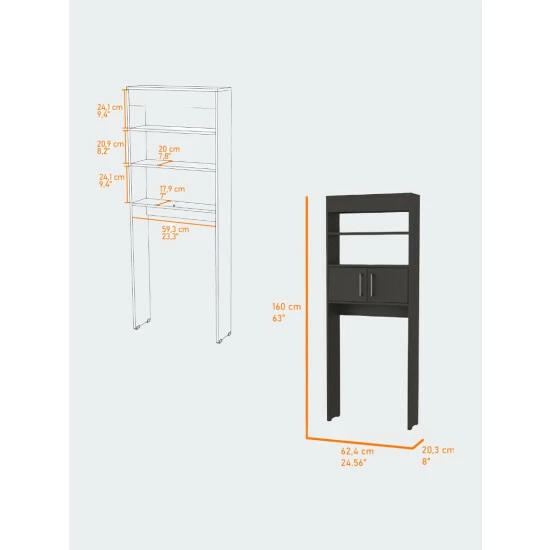 FM Furniture Valencia Over The Toilet Cabinet, Two Shelves, Double Door Storage & Organization Black Wengue 3 FM Furniture Valencia Over The Toilet Cabinet, Two Shelves, Double Door Storage & Organization Black Wengue - Image 3