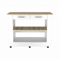 FM Furniture Brooklyn 80 Kitchen Island, Two Shelves, Two Drawers Storage & Organization White - Light Oak