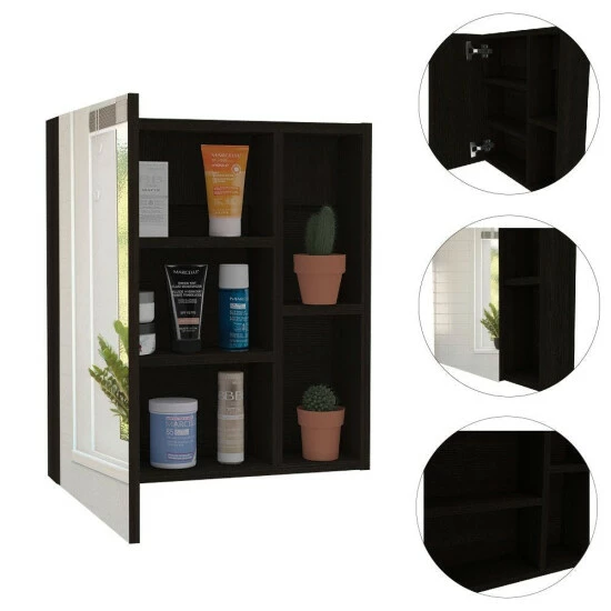 FM Furniture Lincoln Mirrored Medicine Cabinet, Five Interior Shelves Storage & Organization Black Wengue 3 FM Furniture Lincoln Mirrored Medicine Cabinet, Five Interior Shelves Storage & Organization Black Wengue - Image 3