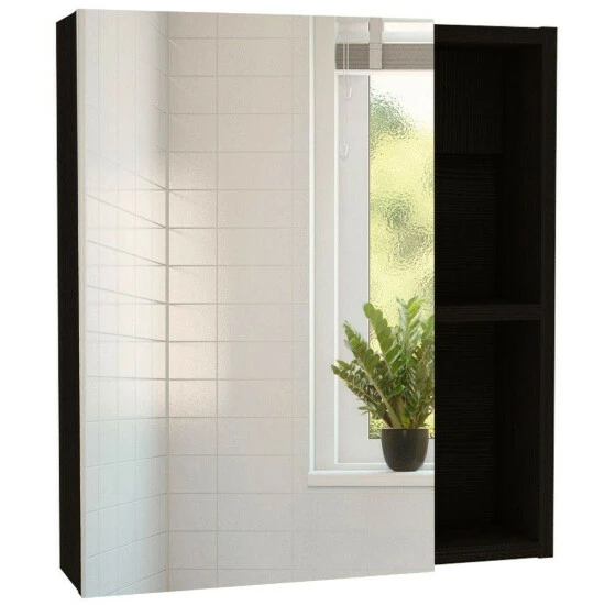 FM Furniture Lincoln Mirrored Medicine Cabinet, Five Interior Shelves Storage & Organization Black Wengue 4 FM Furniture Lincoln Mirrored Medicine Cabinet, Five Interior Shelves Storage & Organization Black Wengue - Image 4