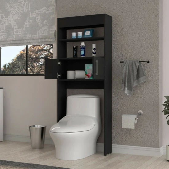 FM Furniture Valencia Over The Toilet Cabinet, Two Shelves, Double Door Storage & Organization Black Wengue 5 FM Furniture Valencia Over The Toilet Cabinet, Two Shelves, Double Door Storage & Organization Black Wengue - Image 5