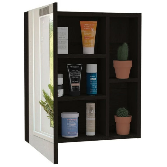 FM Furniture Lincoln Mirrored Medicine Cabinet, Five Interior Shelves Storage & Organization Black Wengue 5 FM Furniture Lincoln Mirrored Medicine Cabinet, Five Interior Shelves Storage & Organization Black Wengue - Image 5