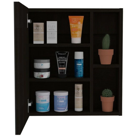 FM Furniture Lincoln Mirrored Medicine Cabinet, Five Interior Shelves Storage & Organization Black Wengue 7 FM Furniture Lincoln Mirrored Medicine Cabinet, Five Interior Shelves Storage & Organization Black Wengue - Image 7