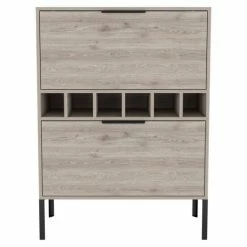 FM Furniture Rowan Bar Cabinet, Six Wine Cubbies, Double Door Cabinet Storage & Organization Light Grey