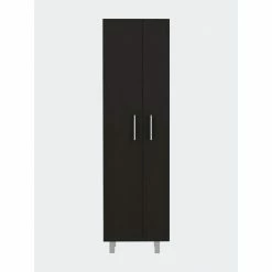 FM Furniture Norway Broom Closet Pantry, Five Shelves, Double Door Cabinet Storage & Organization Black Wengue/white