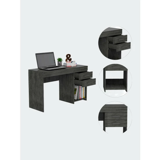 FM Furniture Austin Writing Computer Desk, Two Drawers, One Cabinet Coffee & Side Tables Smokey Oak 4 FM Furniture Austin Writing Computer Desk, Two Drawers, One Cabinet Coffee & Side Tables Smokey Oak - Image 4