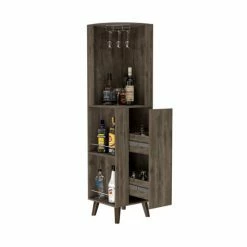 FM Furniture Quinn Corner Bar Cabinet Storage & Organization Dark Brown