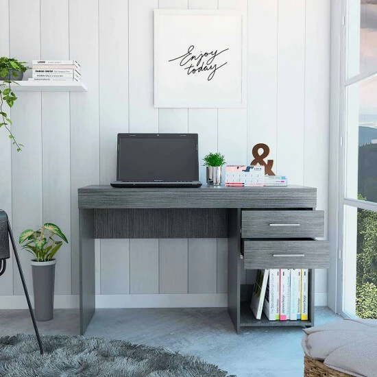 FM Furniture Austin Writing Computer Desk, Two Drawers, One Cabinet Coffee & Side Tables Smokey Oak 6 FM Furniture Austin Writing Computer Desk, Two Drawers, One Cabinet Coffee & Side Tables Smokey Oak - Image 6