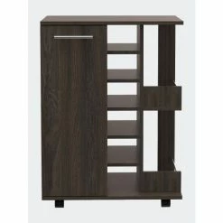 FM Furniture Tennessee Bar Cart, One Cabinet With Division, Six Cubbies For Liquor, Two Shelves Storage & Organization Black Wengue