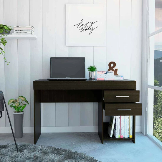 FM Furniture Austin Writing Computer Desk, Two Drawers, One Cabinet Coffee & Side Tables Smokey Oak 8 FM Furniture Austin Writing Computer Desk, Two Drawers, One Cabinet Coffee & Side Tables Smokey Oak - Image 8