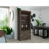 FM Furniture New York Bar Cabinet, Five Bottle Cubbies, Two Open Shelves Storage & Organization Gray Oak