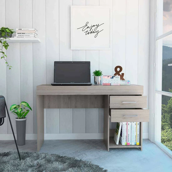 FM Furniture Austin Writing Computer Desk, Two Drawers, One Cabinet Coffee & Side Tables Smokey Oak 9 FM Furniture Austin Writing Computer Desk, Two Drawers, One Cabinet Coffee & Side Tables Smokey Oak - Image 9