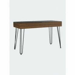 FM Furniture Kyoto 120 Writing Desk, Abstract Steel Legs, One Drawer Coffee & Side Tables Mahogany