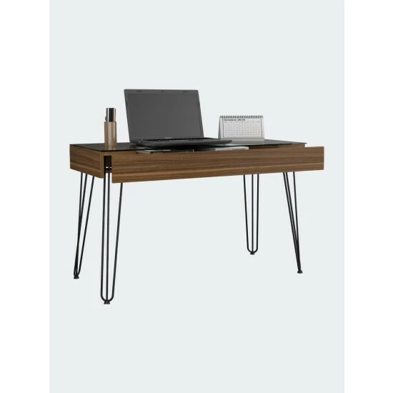FM Furniture Kyoto 120 Writing Desk, Abstract Steel Legs, One Drawer Coffee & Side Tables Mahogany 4 FM Furniture Kyoto 120 Writing Desk, Abstract Steel Legs, One Drawer Coffee & Side Tables Mahogany - Image 4