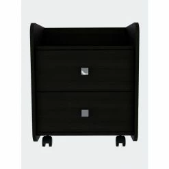FM Furniture York Nightstand, Superior Top, Two Drawers, Four Casters Coffee & Side Tables Black Wengue