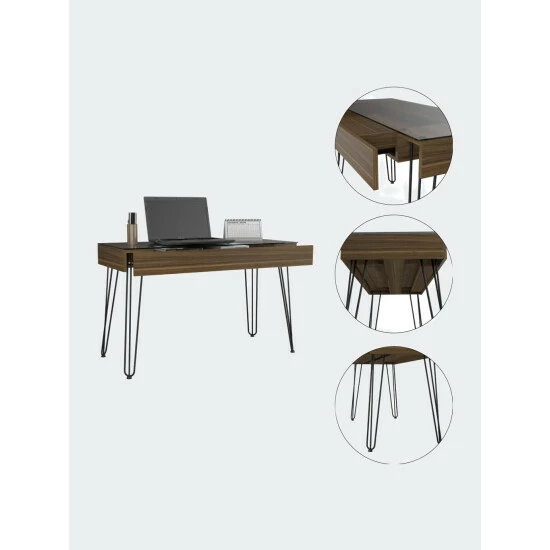 FM Furniture Kyoto 120 Writing Desk, Abstract Steel Legs, One Drawer Coffee & Side Tables Mahogany 5 FM Furniture Kyoto 120 Writing Desk, Abstract Steel Legs, One Drawer Coffee & Side Tables Mahogany - Image 5