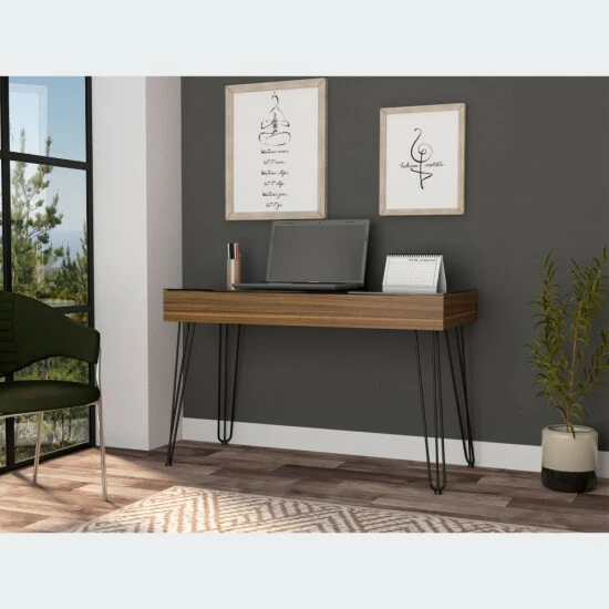 FM Furniture Kyoto 120 Writing Desk, Abstract Steel Legs, One Drawer Coffee & Side Tables Mahogany 6 FM Furniture Kyoto 120 Writing Desk, Abstract Steel Legs, One Drawer Coffee & Side Tables Mahogany - Image 6