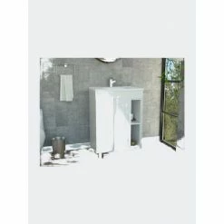 FM Furniture Palmer 24" Free Standing Vanity Cabinet, Two Small Shelves Bath Accessories Black