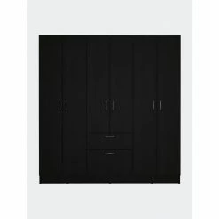 FM Furniture Guajira Six Door Armoire, Three Cabinets, Hidden Drawer Shoes Storage & Organization Black-white