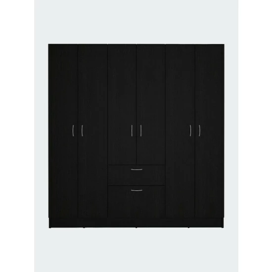 FM Furniture Guajira Six Door Armoire, Three Cabinets, Hidden Drawer Shoes Storage & Organization Black-white