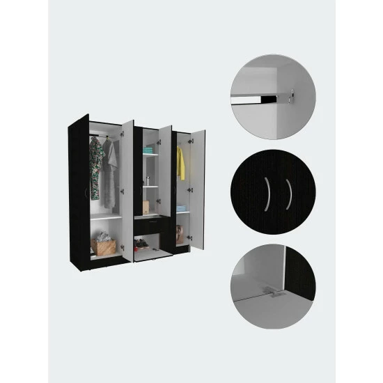 FM Furniture Guajira Six Door Armoire, Three Cabinets, Hidden Drawer Shoes Storage & Organization Black-white - Image 2