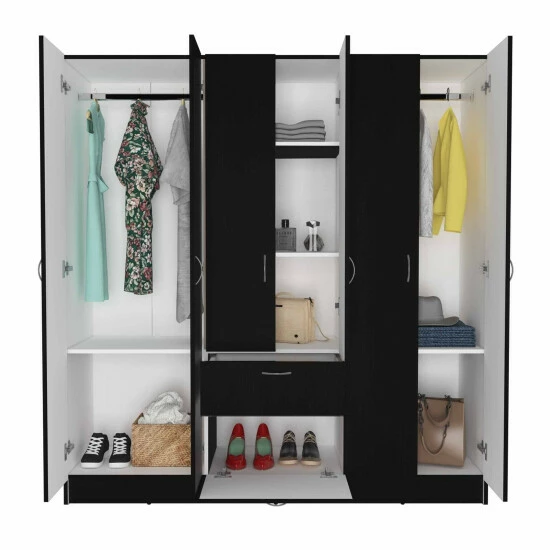 FM Furniture Guajira Six Door Armoire, Three Cabinets, Hidden Drawer Shoes Storage & Organization Black-white - Image 4