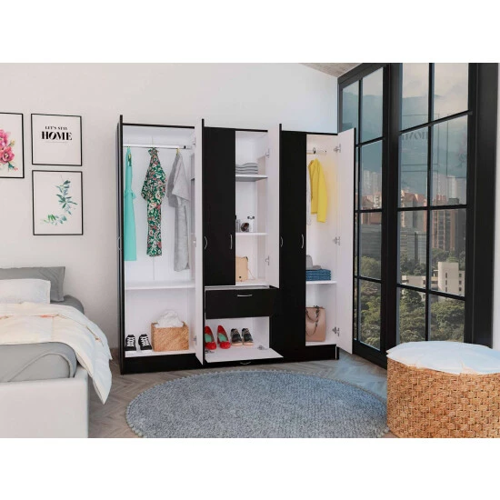 FM Furniture Guajira Six Door Armoire, Three Cabinets, Hidden Drawer Shoes Storage & Organization Black-white - Image 6