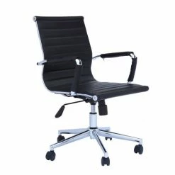 FM Furniture Brisbane Medium Back Revolving Ergonomic Office Chair Accent Chairs Black