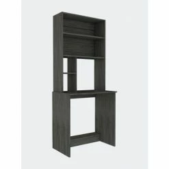 FM Furniture Sawgrass Writing Computer Desk, Hutch, Four Shelves Light Gray