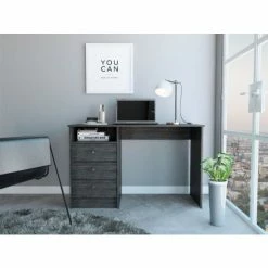 FM Furniture Naples Computer Desk, Three Drawers Coffee & Side Tables Light Gray