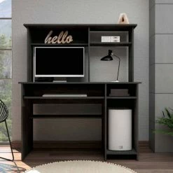 FM Furniture Weston Writing Computer Desk, Hutch, Four Shelves, CPU Storage Coffee & Side Tables Light Gray