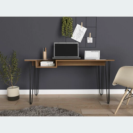 FM Furniture Kyoto 140 Writing Desk, Hairpin Legs, Open Shelf Coffee & Side Tables Mahogany 6 FM Furniture Kyoto 140 Writing Desk, Hairpin Legs, Open Shelf Coffee & Side Tables Mahogany - Image 6