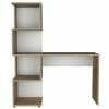 FM Furniture Lincoln Writing Computer Desk With Bookcase, Four Shelves White