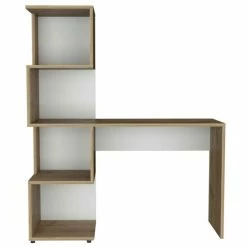 FM Furniture Lincoln Writing Computer Desk With Bookcase, Four Shelves White