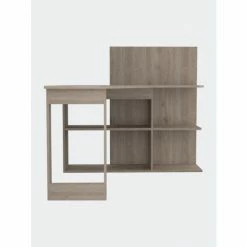 FM Furniture Fresno L-Shaped Computer Desk, Four Shelves Coffee & Side Tables Gray Oak