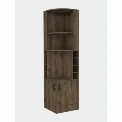 FM Furniture Seattle Bar Cabinet, Eight Bottle Cubbies, Two Large Open Shelves Storage & Organization Light Grey