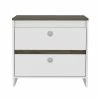 FM Furniture Moscow Nightstand, Two Drawers, Superior Top Coffee & Side Tables White/dark Brown