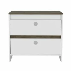 FM Furniture Moscow Nightstand, Two Drawers, Superior Top Coffee & Side Tables White/dark Brown