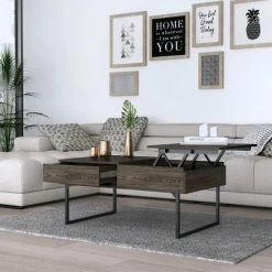 FM Furniture Hamilton Liftable Top Coffee Table, One Drawer Coffee & Side Tables Dark Walnut