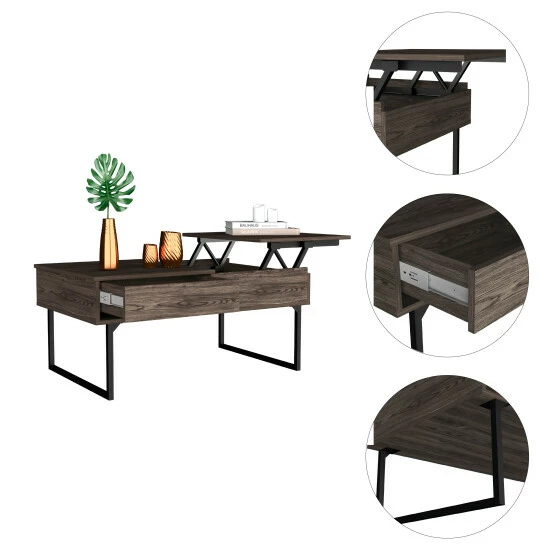 FM Furniture Hamilton Liftable Top Coffee Table, One Drawer Coffee & Side Tables Dark Walnut 2 FM Furniture Hamilton Liftable Top Coffee Table, One Drawer Coffee & Side Tables Dark Walnut - Image 2
