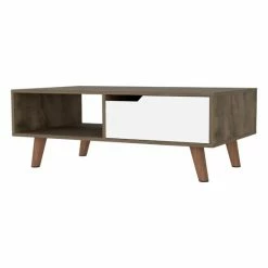 FM Furniture Hamburg Coffee Table 2.0 , One Open Shelf, One Drawer Coffee & Side Tables Dark Brown/white